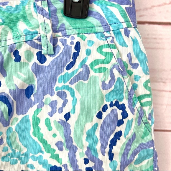 Lilly Pulitzer The Walsh Ink Print Periwinkle Sea Green Cotton Shorts - Picture 4 of 13